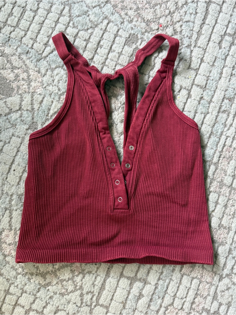 FP Movement Ribbed Snap-Front Tank Top - Burgundy
